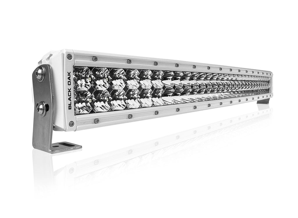 Black Oak LED Pro Series 3.0 straight marine light bar shown in the 30 inch size, available in 6, 10, 20, 30 or 40 inch lengths with combo beam and 5W Osram emitters in a sealed marine-grade housing